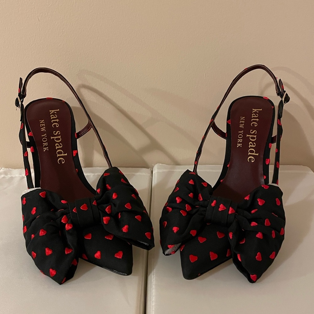 NEW kate spade Sheela Sling Taffeta with Hearts Size 8.5 - Picture 4 of 15